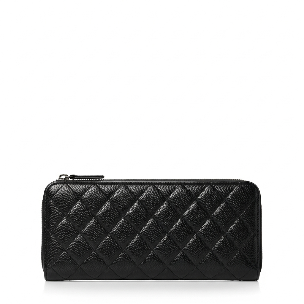 Chanel [샤넬] 클래식 지퍼 롱지갑 램스킨 블랙
